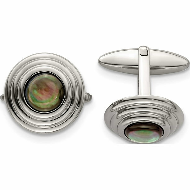 Jewel Tie Stainless Steel Polished Texture Black CZ Cubic Zirconia Cuff Links Jewel Tie Stainless Steel Polished Texture Black CZ Cubic Zirconia Cuff Links